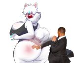  anthro berrythedragon big_breasts big_butt blush bottomwear breasts butt butt_slap canid canine canis clothing colored_nails domestic_dog duo female flustered gynomorph hi_res huge_butt human intersex male male/female mammal merl nails nordic_sled_dog samoyed shorts slap spitz will_smith_slapping_chris_rock 