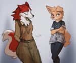  2023 angel_(lady_and_the_tramp) anthro anthrofied artist_name balto_(film) black_nose breasts canid canine canis cheek_tuft chest_tuft clothed clothing digital_media_(artwork) disney domestic_dog duo eyes_closed facial_tuft female floppy_ears fully_clothed fur head_tuft hi_res husky hyilpi jenna_(balto) lady_and_the_tramp looking_at_viewer mammal nordic_sled_dog red_body red_fur spitz tan_body tan_fur tuft universal_studios white_body white_fur 