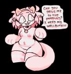  2023 anthro belly breasts catgenderzz clothing domestic_cat felid feline felis female genitals hi_res legwear mammal mostly_nude piercing pink_body pussy solo tail thigh_highs wide_hips zoey_(catgenderzz) 