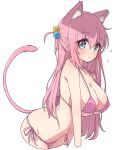  1girl animal_ear_fluff animal_ears bikini blue_eyes blush bocchi_the_rock! breasts cat_ears cat_tail gotou_hitori hair_ornament highres large_breasts long_hair mel_(melty_pot) one_side_up pink_bikini pink_hair side-tie_bikini_bottom solo swimsuit tail 