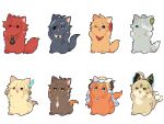 2girls 6+boys ahoge alhaitham_(genshin_impact) animal animal_ears animal_nose animalization antenna_hair aqua_eyes arms_up black_bow black_necktie blonde_hair blue_eyes blue_fur blue_gemstone blue_hair bow brown_fur brown_hair cat cat_ears cat_tail circlet closed_mouth crossed_bangs crystal detached_collar diluc_(genshin_impact) earrings eyepatch fake_horns feather_hair_ornament feathers floral_print gem genshin_impact gold_trim gradient_hair green_eyes green_gemstone grey_fur grey_hair hair_between_eyes hair_bow hair_ornament hair_over_one_eye hairpin highres hime_cut horns jewelry kaeya_(genshin_impact) kaveh_(genshin_impact) kirara_(genshin_impact) long_hair looking_to_the_side mask mask_on_head multicolored_hair multiple_boys multiple_girls multiple_tails nasuka_gee necklace necktie nilou_(genshin_impact) one_eye_closed open_mouth orange_eyes orange_fur orange_hair pearl_(gemstone) ponytail purple_eyes purple_hair red_eyes red_fur red_hair red_mask red_scarf scarf short_hair sidelocks simple_background single_earring smile standing star_(symbol) star_hair_ornament streaked_hair tail tartaglia_(genshin_impact) two-tone_hair two_tails veil white_background white_necktie white_veil wing_collar x_hair_ornament yellow_fur zhongli_(genshin_impact) 