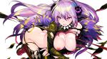  1girl breasts clenched_teeth dohna_dohna_issho_ni_warui_koto_o_shiyou exploding_clothes flower fur_trim game_cg hair_between_eyes hair_flower hair_ornament large_breasts long_hair nipples o-ring official_art onono_imoko purple_eyes purple_flower purple_hair shion_(dohna_dohna) solo sweatdrop teeth torn_clothes transparent_background very_long_hair 