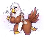  2023 absurd_res accipitrid accipitriform avian avian_feet bird blue_eyes blush breasts brown_body brown_feathers clothed clothing eagle f-r95 feathers female hi_res nipples one_eye_closed solo tongue tongue_out 