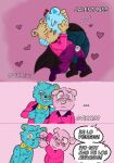  2023 achuchones_(unicorn_wars) anthro azulin_(unicorn_wars) bear blue_body blush bottomwear bow_tie cabo_pompon_(unicorn_wars) cape clothing comic dialogue embrace gordi_(unicorn_wars) hug kissing male mammal pants pink_body scar shirt spanish_text surprise text topwear undressing unicorn_wars vixx137 