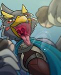  aerithsnakey avian beak bodily_fluids breath_of_the_wild feathered_wings feathers link nintendo open_mouth oral_vore revali rito saliva the_legend_of_zelda tongue tongue_out vore wings yellow_beak 
