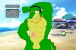  abs absurd_res anthro beach blush collar collar_only crocodile crocodilian crocodylid embarrassed embarrassed_nude_male english_text exhibitionism flaccid flashing foreskin genitals hi_res male meteorsmash muscular muscular_anthro muscular_male nude penis pronounced_browridge reptile scalie seaside sega solo sonic_the_hedgehog_(series) speech_bubble text vector_the_crocodile 
