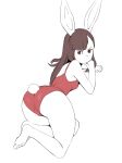  1girl ass brown_eyes brown_hair coco_(setawar) highres leotard little_witch_academia long_hair lying on_stomach playboy_bunny red_leotard solo 