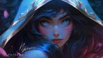  1girl ahri_(league_of_legends) artist_name black_hair hat league_of_legends long_hair multicolored_hair nixeu nose portrait red_hair red_lips shiny_skin slit_pupils smile solo two-tone_hair web_address 