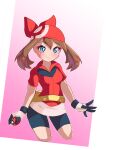  1girl absurdres bandana blue_eyes breasts brown_hair gloves highres holding holding_poke_ball jacket long_hair looking_at_viewer may_(pokemon) nin10ja open_mouth poke_ball poke_ball_(basic) pokemon pokemon_(game) pokemon_rse red_bandana red_jacket short_sleeves simple_background small_breasts solo twintails upper_body v-shaped_eyebrows white_background white_gloves 