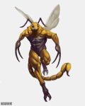  absurd_res anthro arachnid arthropod bee buckovskiart fantasy flying full-length_portrait fur hi_res hybrid hymenopteran insect insect_wings male male/male muscular pincers portrait scorpion scorpion_tail solo weretober wings yellow_body yellow_fur 