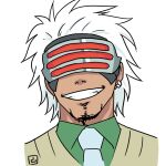  1boy ace_attorney beard brown_vest collared_shirt eye_mask facial_hair facing_viewer godot_(ace_attorney) green_shirt grin male_focus muu_(mumumer) necktie portrait shirt simple_background smile solo vest white_background white_hair white_necktie 