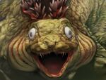  animal_focus black_eyes commentary_request gills godzilla_(series) highres looking_at_viewer monster monster_in_kamata no_humans open_mouth portrait sharp_teeth shin_godzilla solo straight-on tamanosuke teeth wall-eyed wide-eyed 