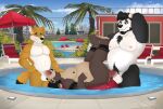  absurd_res acario acario_(artist) anthro atoq_(juanatoq) beach bear canid canine culpeo_fox genitals group hi_res lycalopex male male/male mammal penetration penis pool seaside spectacled_bear tremarctine trio 