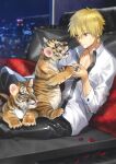  absurdres blonde_hair fate/extella fate/extra fate_(series) gilgamesh_(fate) highres non-web_source official_art red_eyes tiger wada_arco 