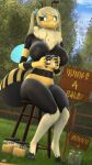  3d_(artwork) 4k abby_(donglysfm) absurd_res antennae_(anatomy) anthro arthropod bee big_breasts blep breasts digital_media_(artwork) donglysfm female food hi_res honey_(food) honey_jar hymenopteran insect neck_tuft nipples nude outside pigtails revamped_anthros sign solo source_filmmaker tongue tongue_out tuft wings 