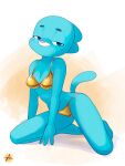  anthro bedroom_eyes breasts cartoon_network cleavage clothed clothing domestic_cat felid feline felis female furboz gold_bikini hi_res kneeling looking_at_viewer mammal mature_female narrowed_eyes nicole_watterson seductive solo the_amazing_world_of_gumball 