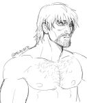  1boy abs aquiline_nose bara chest_hair einar facial_hair goatee greyscale large_pectorals looking_ahead male_focus mature_male mewniverse monochrome muscular muscular_male mustache nipples pectorals short_hair sketch solo stomach thick_eyebrows topless_male vinland_saga 