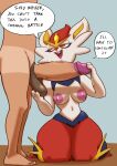  absurd_res anthro areola ball_grab balls big_areola big_penis bodily_fluids breasts buckteeth cinderace dialogue dripping duo english_text erection fakesword female female_on_human generation_8_pokemon genital_fluids genitals hi_res huge_penis human human_on_anthro humanoid_genitalia humanoid_penis interspecies kneeling lagomorph male male/female male_on_anthro mammal nintendo nude open_mouth penis penis_grab pokemon pokemon_(species) pokephilia precum precum_drip speech_bubble teeth text thick_thighs wide_hips 