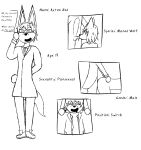  anthro axton_zed balls bodily_fluids canid canine clothing digital_drawing_(artwork) digital_media_(artwork) duo english_text genitals hi_res male male/male male_penetrated male_penetrating mammal maned_wolf model_sheet monochrome penetration simple_background sketch solo standing tail text thetraanarchist 