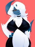  absol anthro big_breasts black_clothing black_dress breasts chest_tuft choker clothing crossed_legs curvy_figure dress female generation_3_pokemon hair hair_over_eye hi_res hourglass_figure jewelry necklace nintendo one_eye_obstructed pokemon pokemon_(species) solo tuft xan-gelx 