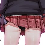  1girl absurdres ass ass_focus black_panties blue_archive close-up demon_wings highres jonasmk kayoko_(blue_archive) low_wings lower_body miniskirt panties plaid plaid_skirt pleated_skirt red_skirt school_uniform simple_background single_wing skirt solo underbutt underwear white_background wings 
