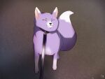  ambiguous_gender canid canine collar collar_only eyes_closed feral feralized fluffy fluffy_tail fox fur hi_res kuya_(nu:_carnival) leash leashed_collar mammal moon-gu nu:_carnival nude paws purple_body purple_fur smile solo tail 