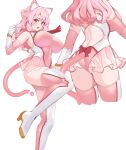  1girl animal_ears ass back_cutout blush breasts cat_ears cat_girl cat_tail clothing_cutout copyright_request elbow_gloves from_behind gloves large_breasts long_hair looking_at_viewer multiple_views neko_mantis open_mouth pink_eyes pink_gloves pink_hair pink_skirt pink_thighhighs simple_background skirt tail thighhighs thighs two-tone_gloves two-tone_thighhighs white_background white_gloves white_thighhighs 