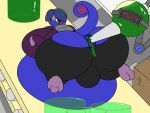  anthro anus backsack balls belly belly_inflation big_anus big_belly big_breasts big_bulge big_butt black_clothing blue_body bottomwear bottomwear_down box breasts bulge butt clothed clothing container conveyer_belt drizzile factory fan_character generation_8_pokemon genitals hose_in_butt huge_anus huge_breasts huge_bulge huge_butt hyper hyper_anus hyper_belly hyper_breasts hyper_bulge hyper_butt immobile inflation inflation_fetish intersex juice_inflation leaking leaking_juice liquid_inflation lizard looking_at_butt male marco_(reathe) nintendo pants pants_down partially_clothed pokemon pokemon_(species) purple_clothing reptile scalie smile solo sweatpants sweatshirt swelling tight_clothing underruins 