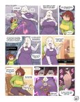  absurd_res anthro asgore_dreemurr big_breasts big_butt boss_monster bottomwear bovid breasts butt caprine chair chara_(undertale) cleavage cleavage_cutout clothed clothing cumbread dialogue dress duo eyes_closed female fur furniture goat hi_res horn human inside magic mammal mature_female pants sitting smile sore speech_bubble sweater topwear toriel undertale undertale_(series) white_body white_fur 