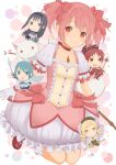  akemi_homura bow dress highres kaname_madoka kyubey magical_girl mahou_shoujo_madoka_magica miki_sayaka multiple_girls neck_ribbon original-orange-610917 pink_bow pink_dress pink_eyes pink_hair puffy_short_sleeves puffy_sleeves ribbon sakura_kyoko short_sleeves soul_gem tomoe_mami 