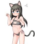  1girl absurdres animal_ears asashio_(kancolle) black_hair blue_eyes bra cat_cutout cat_ear_panties cat_ears cat_lingerie cat_tail cleavage_cutout clothing_cutout cowboy_shot dated flat_chest frilled_bra frills grey_bra grey_panties highres kantai_collection long_hair maru_(marg0613) meme_attire one-hour_drawing_challenge panties paw_pose side-tie_panties solo tail twitter_username underwear underwear_only 