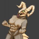  abs anthro areola big_breasts black_eyes bone breasts brown_areola brown_nipples dark_souls demon featureless_crotch female fromsoftware fur green_sclera grey_background grey_body grey_fur hi_res monster muscular muscular_female nipples nude open_mouth pupils scar schmutzo sharp_teeth simple_background skull skull_head slit_pupils solo taurus_demon teeth thick_thighs tongue tongue_out wide_hips 