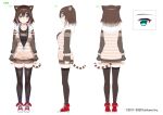  1girl animal_ears aqua_eyes arm_belt belt black_shirt black_thighhighs blush breasts brown_hair brown_hoodie brown_skirt cat_ears cat_girl cat_tail character_name closed_mouth collarbone converse copyright_name fish_hair_ornament full_body fumino_tamaki fumino_tamaki_(1st_costume) gradient_hair hair_between_eyes hair_ornament highres hood hood_down hoodie large_breasts long_sleeves looking_at_viewer multicolored_hair multiple_views nezumidoshi nijisanji official_art partially_unzipped pleated_skirt red_footwear second-party_source shirt shoes short_hair simple_background skirt sneakers striped striped_hoodie striped_tail tachi-e tail thighhighs virtual_youtuber white_background white_belt zettai_ryouiki 