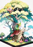  alternate_color celebi closed_eyes closed_mouth commentary_request ekm headband leaf no no_humans pokemon pokemon_(creature) shiny_pokemon shrine smile sparkle tree 