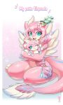  accessory anthro blue_body blue_eyes blue_fur braided_hair doll dragon elsprada embrace female flower flower_in_hair fur hair hair_accessory hi_res horn hug humanoid long_hair long_tail one_eye_closed pink_body pink_fur pink_hair plant sitting solo tail white_body white_fur wings wink 