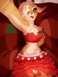  antelope anthro bed belly bovid disney female furniture gazelle gazelle_(zootopia) hi_res looking_at_viewer mammal one_eye_closed pink_kutal23 seductive selfie solo solo_focus tongue tongue_out zootopia 