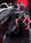  1girl black_bodysuit bodysuit breasts chain claws colored_skin demon demon_girl digimon digimon_(creature) gingrjoke grey_hair grey_skin highres ladydevimon large_breasts long_hair looking_at_viewer mask open_mouth red_eyes skull solo torn_clothes 