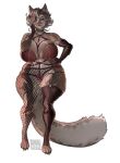  anthro big_breasts breasts domestic_cat ermen_lina felid feline felis female fishnet gynomorph hi_res intersex mammal solo thick_thighs 