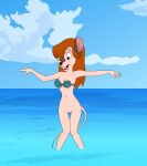  absurd_res an_american_tail anthro bottomless bottomless_female breasts bridget_(an_american_tail) clothed clothing cosplay disney don_bluth female freckles genitals half_naked hi_res mammal mouse mouseboy_(artist) murid murine navel pussy rodent sea seashell_bra sky solo tail the_little_mermaid_(1989) water 
