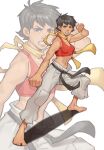  absurdres belt black_belt black_eyes black_hair capcom clenched_teeth crop_top dougi fighting_stance highres looking_at_viewer makoto_(street_fighter) martial_arts martial_arts_belt mick_cortes scarf street_fighter street_fighter_iii_(series) teeth yellow_scarf 