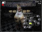  2021 3d_(artwork) animatronic anthro areola avian banner beak bib big_breasts bird blonde_hair breasts brown_areola brown_nipples camera_view checkered_floor chicken digital_media_(artwork) english_text female five_nights_at_freddy&#039;s five_nights_at_freddy&#039;s_2 furniture galliform gallus_(genus) gameplay_mechanics genitals hair handless huge_breasts inside looking_at_viewer machine mammal nipples orange_beak phasianid pink_eyes pose pussy rckke restaurant robot scottgames sharp_teeth solo standing table teeth text tongue tongue_out withered_chica_(fnaf) yellow_body 