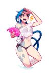  1girl artist_name balloon bikini blue_hair blushyspicy braid breast_tattoo breasts crop_top holding holding_balloon jinx_(league_of_legends) league_of_legends leg_tattoo long_hair medium_breasts notice_lines shading_eyes shirt shoulder_tattoo side-tie_bikini_bottom single_bare_shoulder solo stomach_tattoo striped striped_bikini swimsuit tattoo transparent_background twin_braids very_long_hair wading water water_balloon white_shirt 