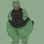  anthro clothed clothing eyes_closed generation_3_pokemon joel_(sbeve_wagon) male nintendo overweight overweight_male pokemon pokemon_(species) reptile sbeve_wagon scalie sceptile simple_background smile solo thick_thighs 
