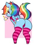  2020 anthro bent_over big_butt blue_body blue_feathers blush blush_lines bodily_fluids butt chibi clothing collaredginger cutie_mark digital_media_(artwork) ear_piercing equid equine exclamation_point feathered_wings feathers female footwear friendship_is_magic hair hasbro hi_res legwear looking_back mammal multicolored_hair multicolored_tail my_little_pony panties pattern_clothing pattern_footwear pattern_legwear pattern_socks pegasus piercing pink_clothing pink_eyes pink_panties pink_underwear rainbow_dash_(mlp) rainbow_hair rainbow_tail raised_tail small_wings socks stockings striped_clothing striped_footwear striped_socks stripes sweat sweatdrop tail thick_thighs underwear wide_hips wings 