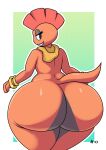  2023 absurd_res ambiguous_gender anthro big_butt biped bracelet butt digital_media_(artwork) generation_5_pokemon gold_(metal) gold_bracelet gold_jewelry hi_res huge_butt huge_hips huge_thighs jewelry ll-ss looking_back nintendo nude pokemon pokemon_(species) rear_view scrafty simple_background smile solo thick_thighs wide_hips 
