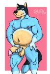  anthro australian_cattle_dog balls bandit_heeler biceps bluey_(series) canid canine canis casual_nudity cattledog deltoids domestic_dog fur genitals habuwolfdog herding_dog hi_res humanoid_genitalia humanoid_hands humanoid_penis male mammal manly muscular muscular_anthro muscular_male navel nipples nude pastoral_dog pecs penis simple_background smile solo 