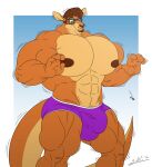  2021 abs anthro biceps big_abs big_bulge big_pecs biped body_size_growth bottle brown_body brown_fur brown_hair bulge clothed clothing container dangaroo digital_media_(artwork) drinking_potion english_text eyewear fur glasses growth hair hi_res huge_biceps huge_pecs huge_thighs juano kangaroo macropod male mammal marsupial muscle_growth muscular muscular_anthro muscular_male muscular_thighs nipples partially_clothed pecs portrait potion purple_clothing purple_underwear simple_background size_transformation solo standing tail text thick_thighs topless transformation underwear underwear_only 