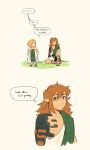  1boy 1girl absurdres archaic_set_(zelda) blonde_hair dress highres link long_hair orphetoon pointy_ears princess_zelda simple_background speech_bubble the_legend_of_zelda the_legend_of_zelda:_tears_of_the_kingdom 