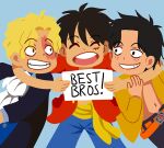  aged_down alternate_art_style black_hair brothers character_request family freckles h0saki monkey_d._luffy multiple_boys one_piece portgas_d._ace scar siblings straw_hat_pirates tagme 