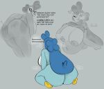  2023 angry anthro avian avian_feet beak big_breasts big_butt bird blue_body blue_feathers blue_hair bodily_fluids breasts butt clothed clothing clothing_lift countershading digital_media_(artwork) english_text feathers female front_view generation_4_pokemon hair hi_res huge_butt malinda_(plantedpot) nintendo non_mammal_breast nude one_eye_closed overweight overweight_anthro overweight_female penguin piplup plantedpot pokemon pokemon_(species) presenting presenting_breasts presenting_hindquarters profanity rear_view shirt shirt_lift smile solo sweat sweaty_butt text topwear white_body white_countershading white_feathers wink 